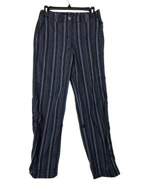 Navy Blue Striped Pants Convertible Hem Full to Cropped Bianca Nygard Vintage